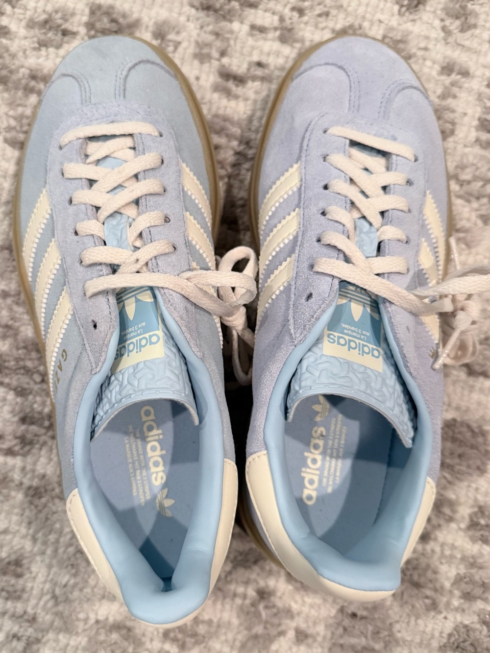 New Adidas Gazelle Bold Sneakers in Clear Sky/Cream White/Gold Metallic/Gum - Picture 6 of 8